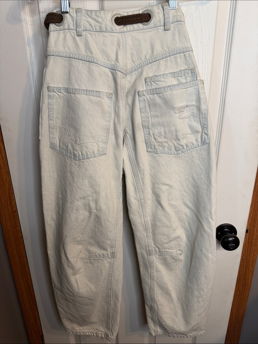 Free People Cream Distressed Boyfriend Moxie Jeans - Picture 5 of 8